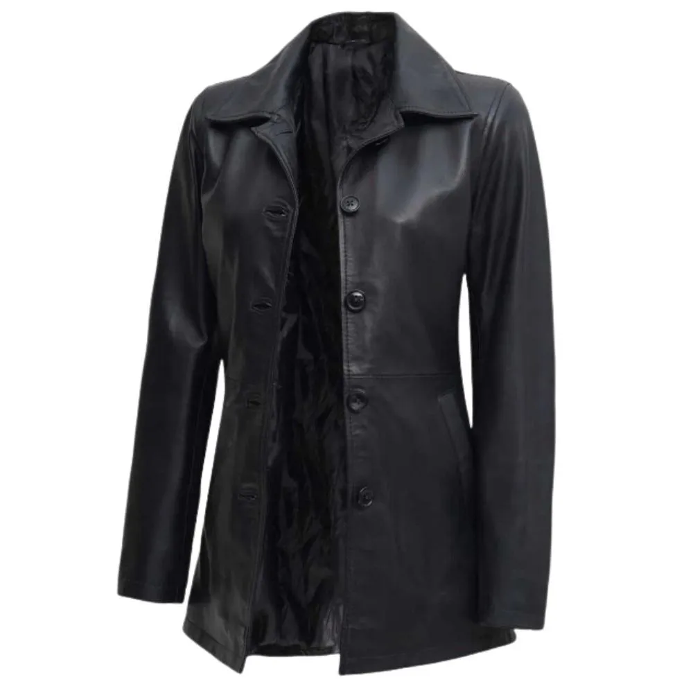 Black Leather Car Coat