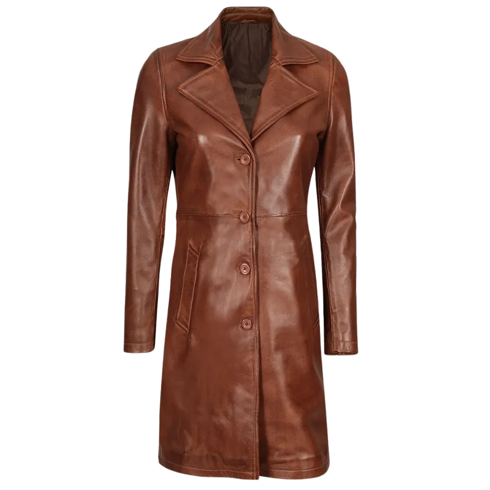 Real Sheepskin Brown Leather Coat