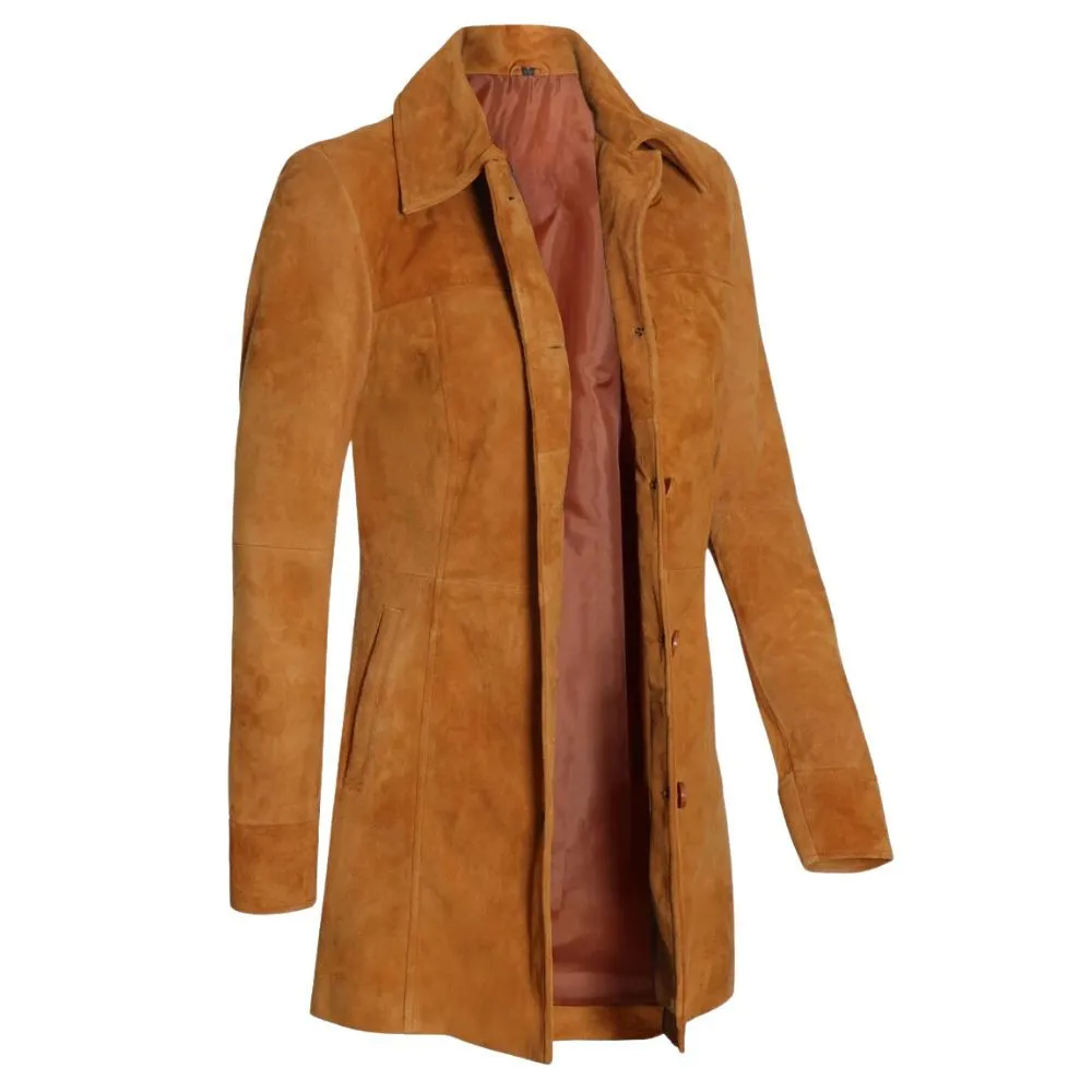 Cognac Brown Suede Leather Coat Womens