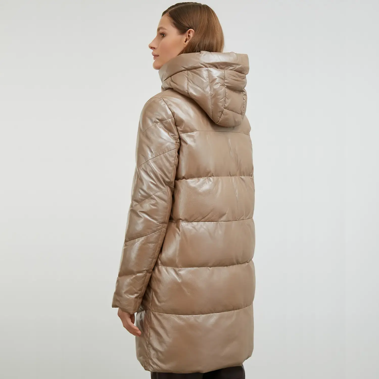 Beige-shiny-Long-Puffer-Coat-Back