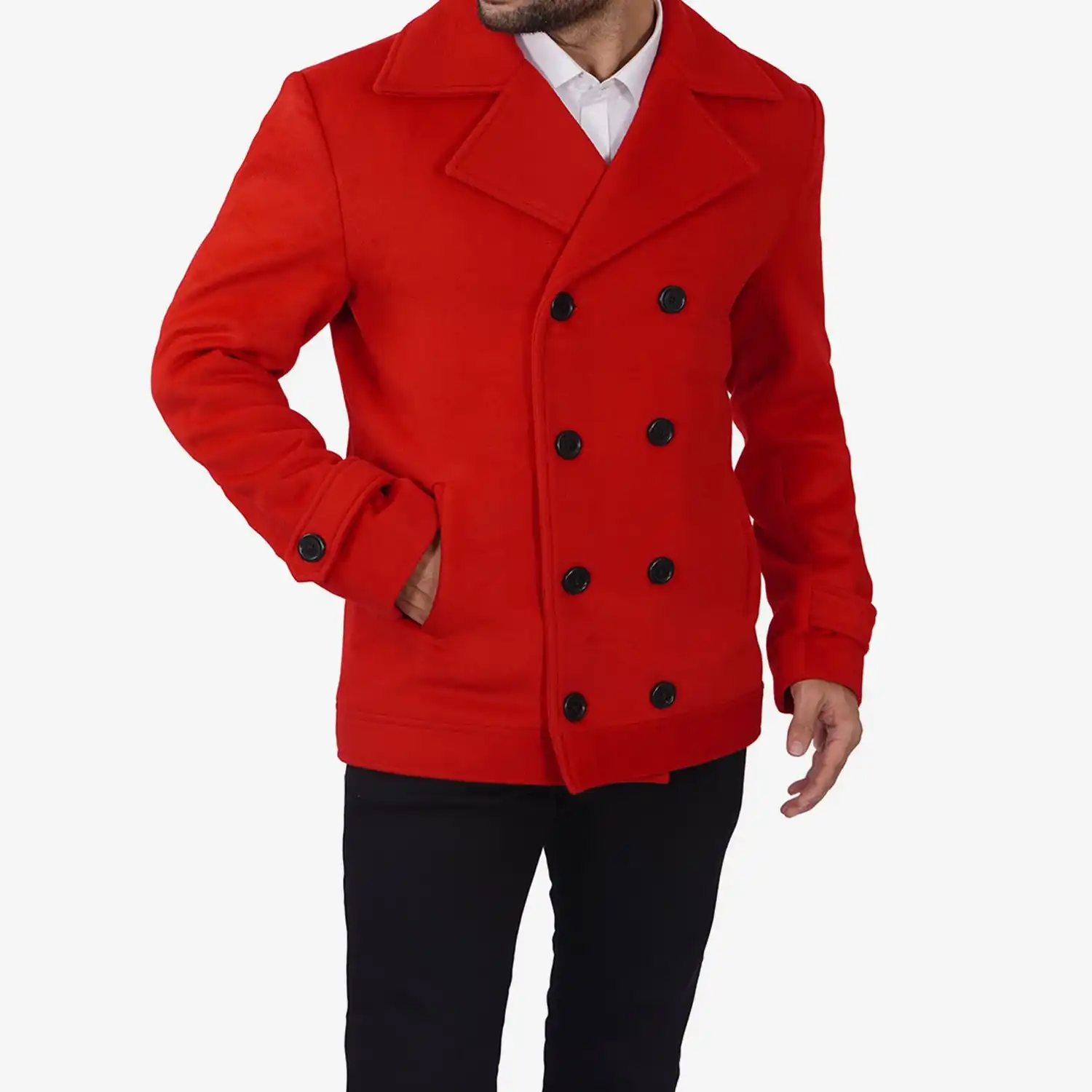 Buy Mens Double Breasted Red Wool Pea Coat