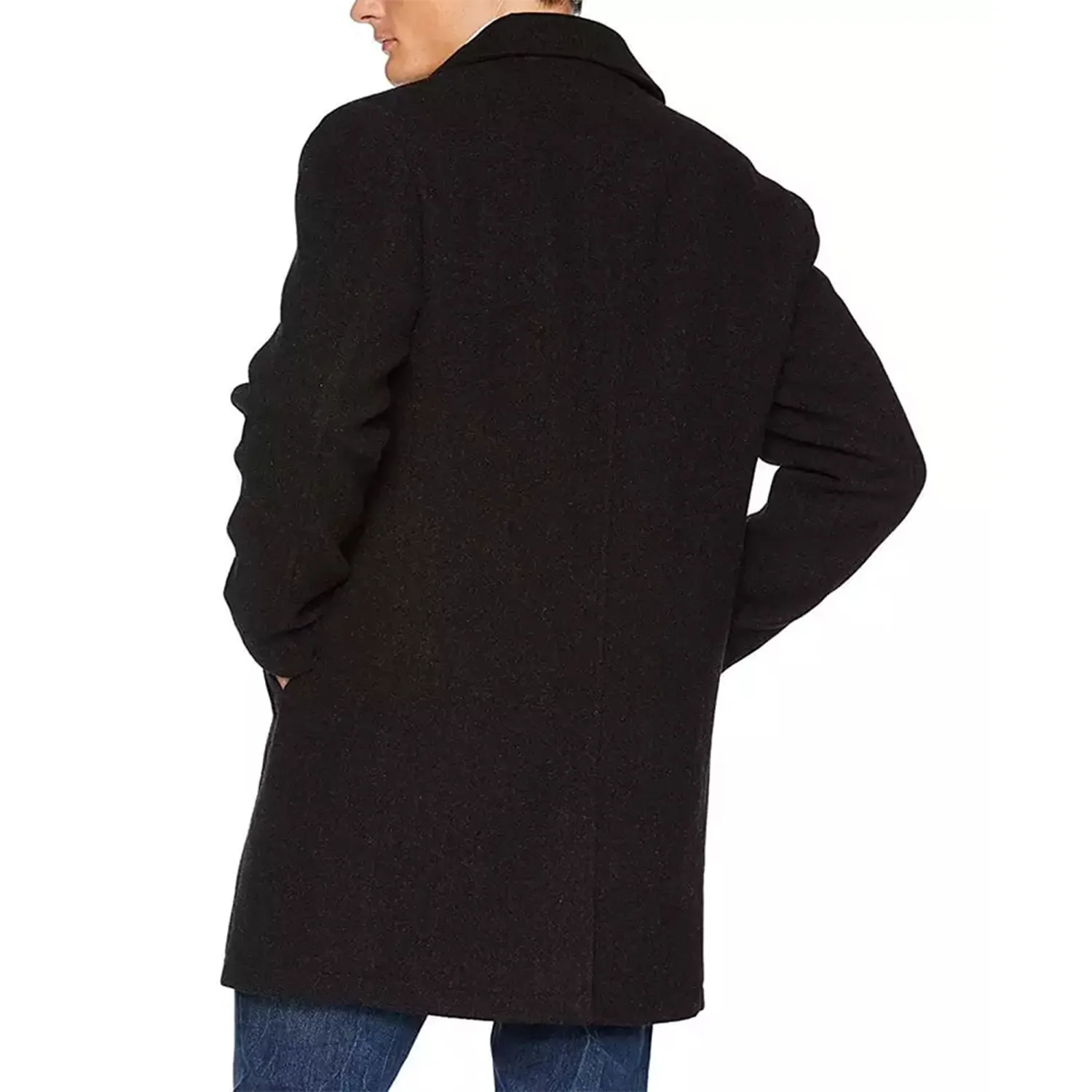 Single Breasted Black Wool Coat for Sale