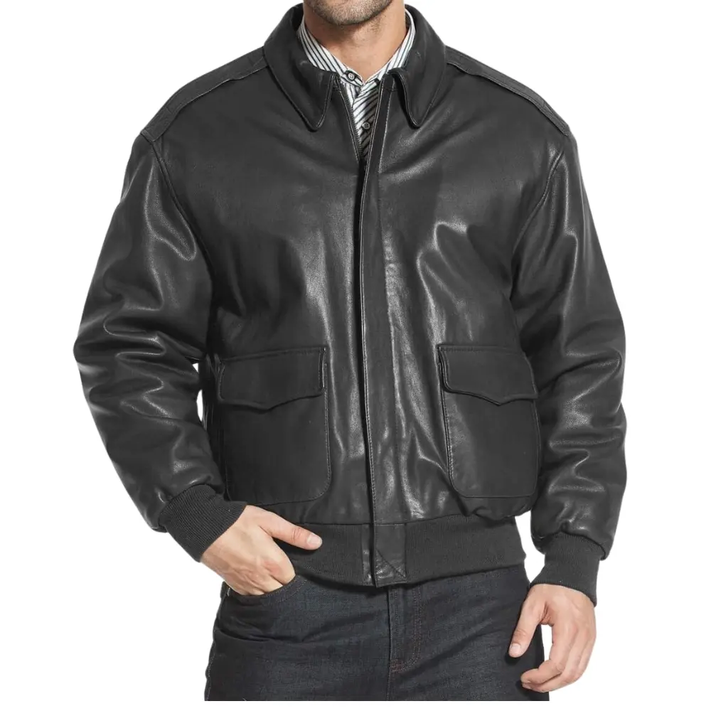 Aviator A2 USAAF Mens Black Bomber Leather Jacket