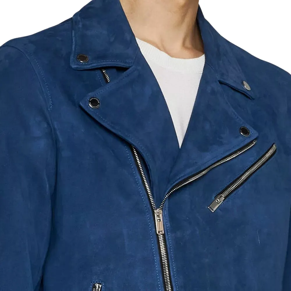 Blue Suede Biker Jacket Mens