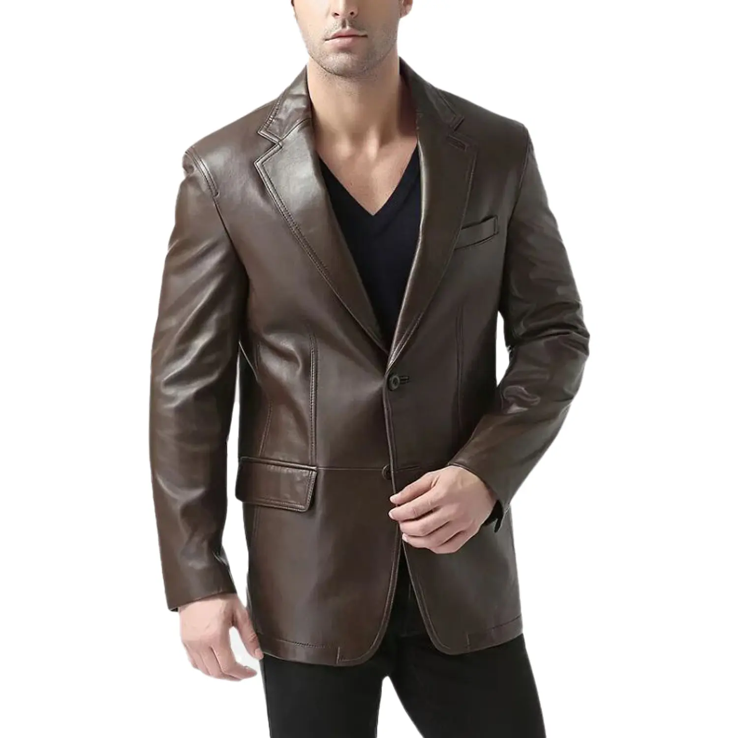 chocolate-brown-leather-blazer-men