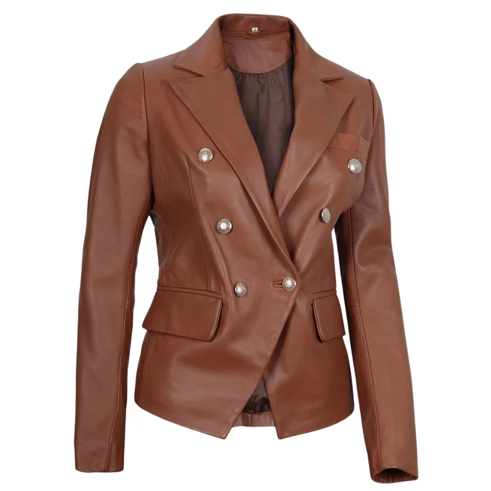 Leather Cognac Blazer Womens