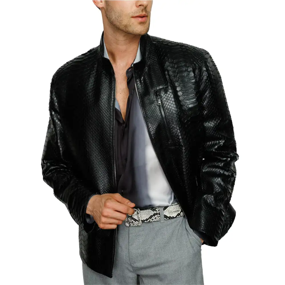 Black Snakeskin Leather Jacket