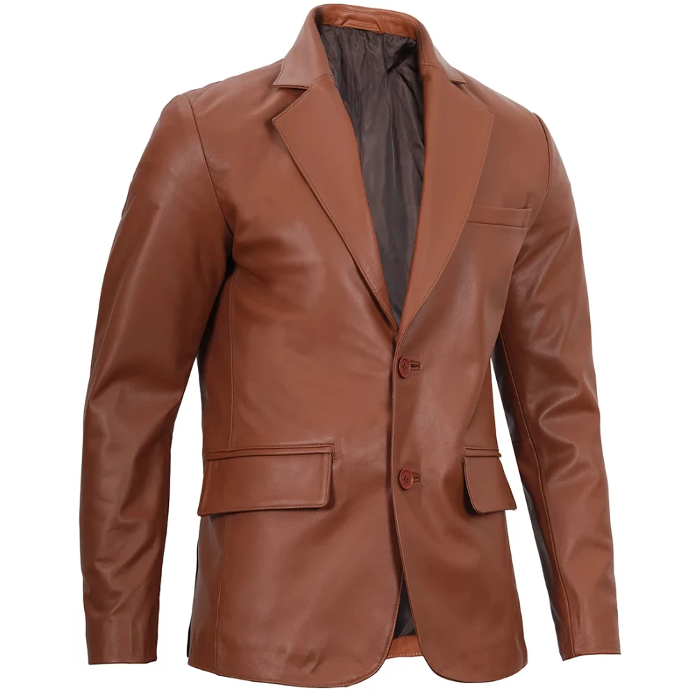 Brown Leather Blazer Mens