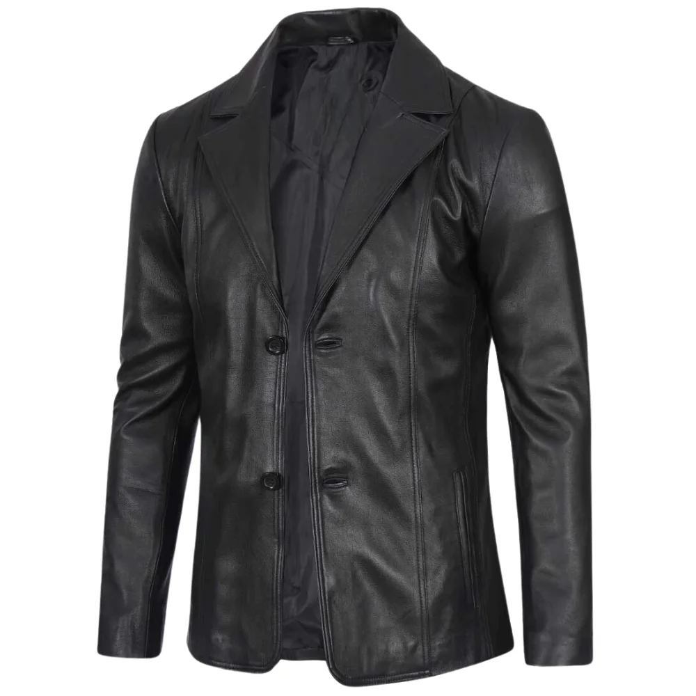 Real Lambskin Leather Black Blazer