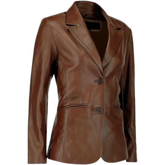 Brown Leather Blazer Womens