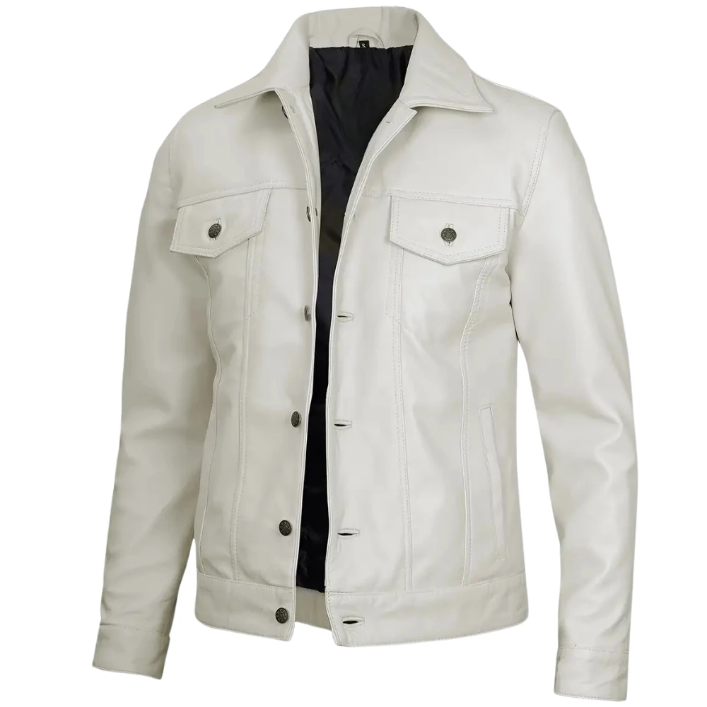 Trucker White Leather Jacket