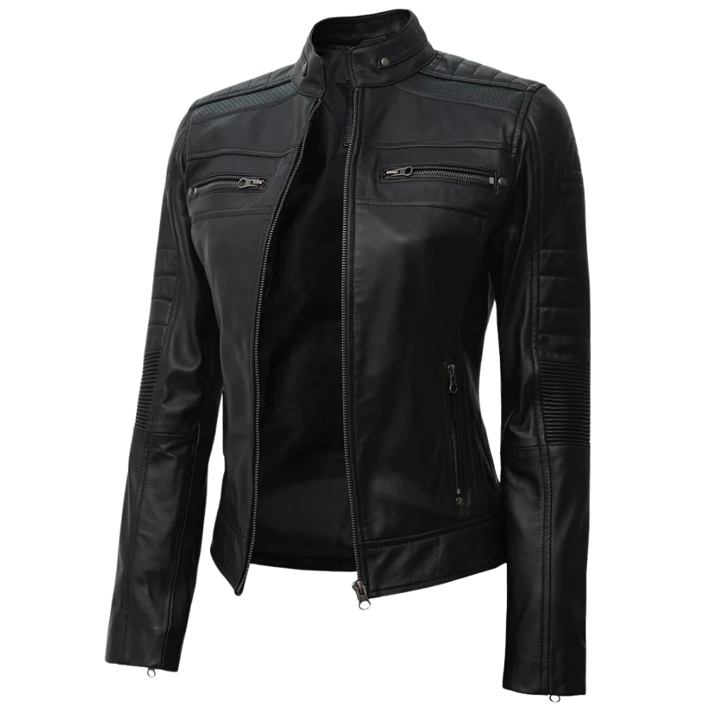 Black Leather Cafe Racer Biker Jacket