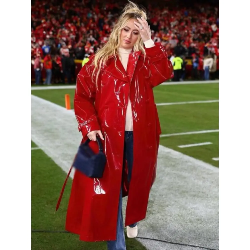 Brittany Mahomes Red Leather Coat