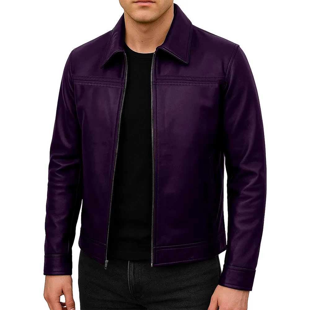 Mark Men's Lambskin Leather Jacket Shirt Collar Zip Closure Multi
